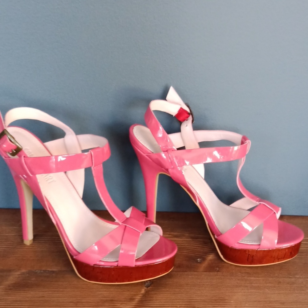 Colin Stuart Pink Patent High Heel Platform Sandals